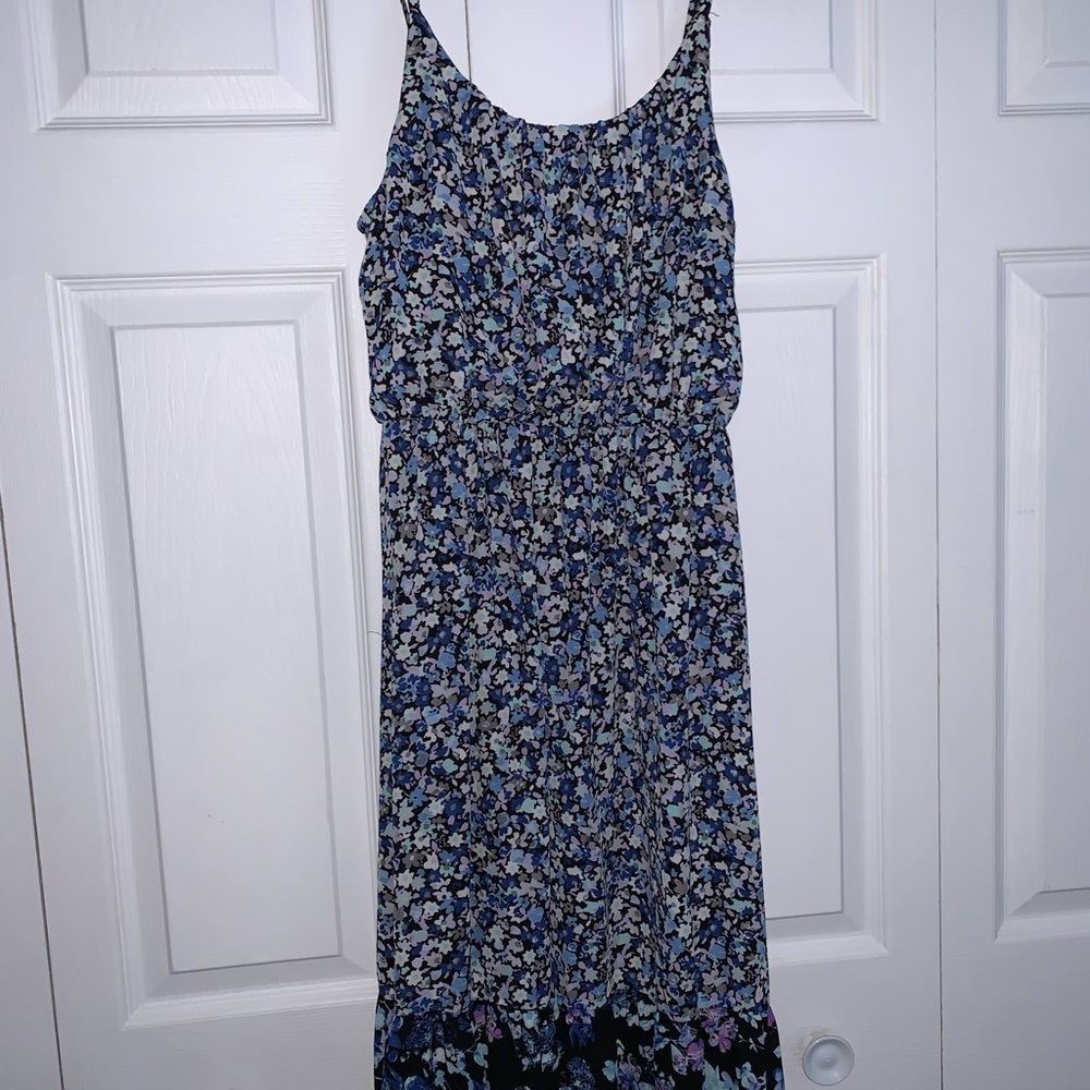 Floral Print Sleeveless Dress - Blue